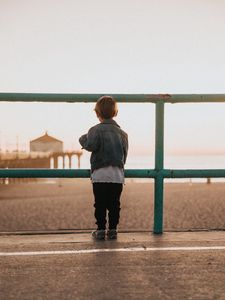 Preview wallpaper child, fence, railing, beach, view