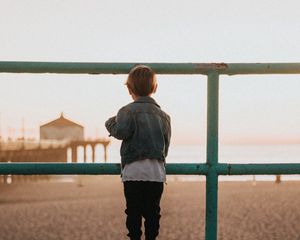 Preview wallpaper child, fence, railing, beach, view