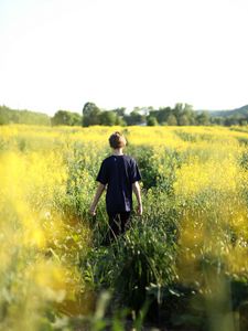 Preview wallpaper child, field, flowers, walk, summer