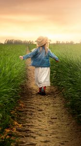 Preview wallpaper child, field, grass, path, walk