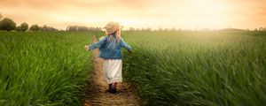 Preview wallpaper child, field, grass, path, walk