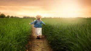 Preview wallpaper child, field, grass, path, walk