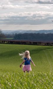 Preview wallpaper child, field, grass, trees