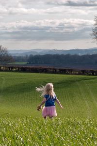 Preview wallpaper child, field, grass, trees