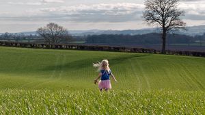 Preview wallpaper child, field, grass, trees