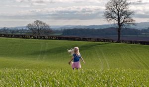 Preview wallpaper child, field, grass, trees