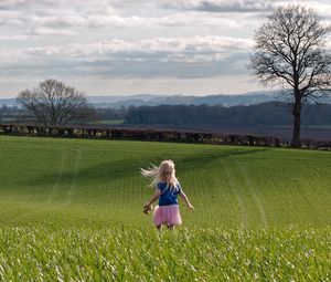 Preview wallpaper child, field, grass, trees