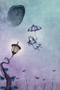 Preview wallpaper child, flight, fantasy, art, clock, flashlight