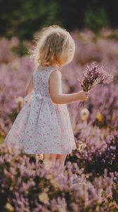 Preview wallpaper child, flowers, lavender, bouquet, field
