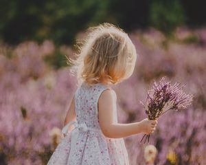 Preview wallpaper child, flowers, lavender, bouquet, field