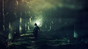 Preview wallpaper child, forest, fog, walk