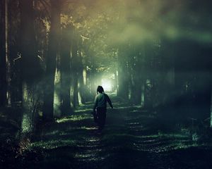 Preview wallpaper child, forest, fog, walk