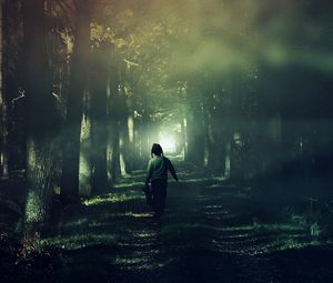 Preview wallpaper child, forest, fog, walk