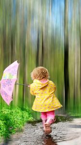 Preview wallpaper child, forest, nature, umbrella