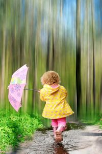 Preview wallpaper child, forest, nature, umbrella