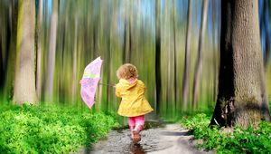 Preview wallpaper child, forest, nature, umbrella