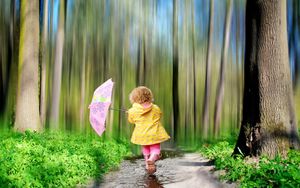 Preview wallpaper child, forest, nature, umbrella