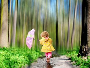 Preview wallpaper child, forest, nature, umbrella