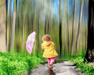 Preview wallpaper child, forest, nature, umbrella