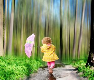 Preview wallpaper child, forest, nature, umbrella