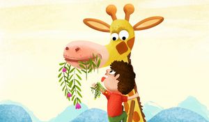 Preview wallpaper child, giraffe, art, cute, funny