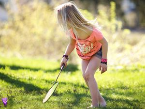 Preview wallpaper child, girl, badminton, racket