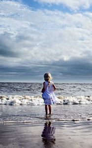 Preview wallpaper child, girl, beach, sea, waves