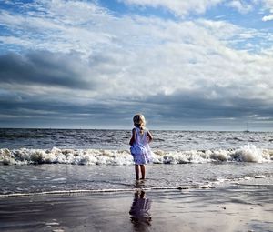 Preview wallpaper child, girl, beach, sea, waves