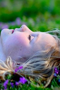 Preview wallpaper child, girl, lying, grass, relax