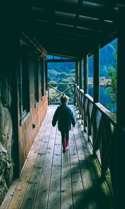 Preview wallpaper child, girl, terrace, walk, house