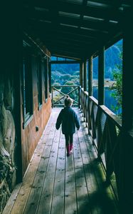 Preview wallpaper child, girl, terrace, walk, house