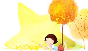 Preview wallpaper child, girl, tree, fall, down, drawing