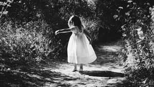 Preview wallpaper child, girl, walk, bw, childhood