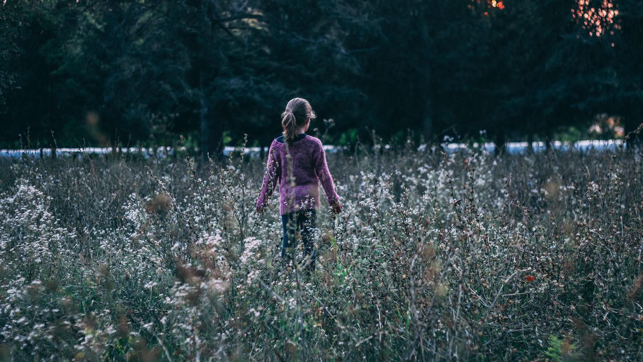 Wallpaper child, grass, field, flowers