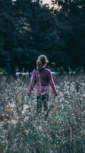 Preview wallpaper child, grass, field, flowers