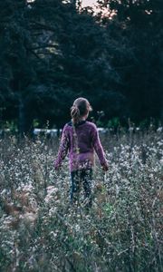 Preview wallpaper child, grass, field, flowers