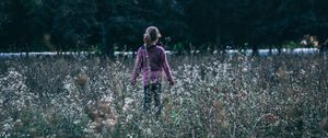 Preview wallpaper child, grass, field, flowers