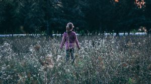 Preview wallpaper child, grass, field, flowers