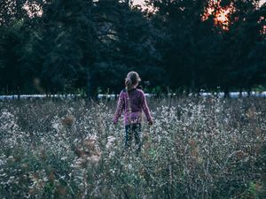 Preview wallpaper child, grass, field, flowers