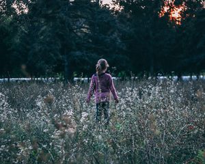 Preview wallpaper child, grass, field, flowers