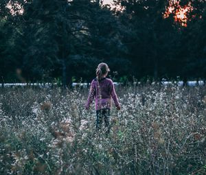 Preview wallpaper child, grass, field, flowers