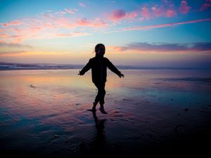 Preview wallpaper child, happiness, sea, sunset