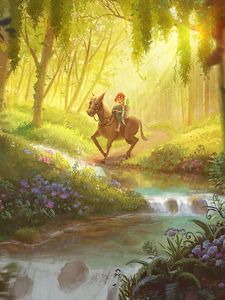 Preview wallpaper child, horse, art, forest, stream