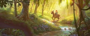 Preview wallpaper child, horse, art, forest, stream