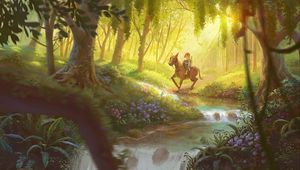 Preview wallpaper child, horse, art, forest, stream