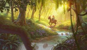 Preview wallpaper child, horse, art, forest, stream