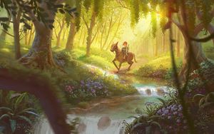 Preview wallpaper child, horse, art, forest, stream