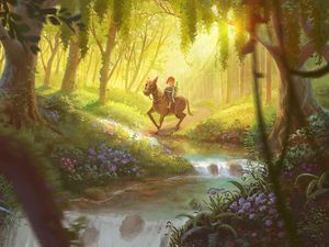 Preview wallpaper child, horse, art, forest, stream