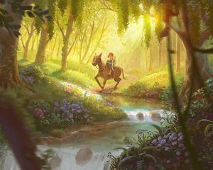 Preview wallpaper child, horse, art, forest, stream