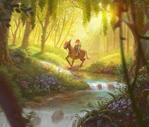 Preview wallpaper child, horse, art, forest, stream